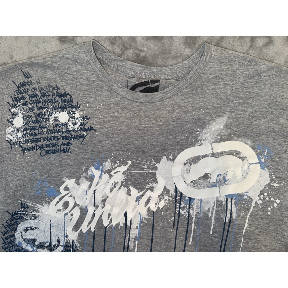 Ecko Unltd Rhino T Shirt Drip Paint Streetwear Y2K Style Heather Gray Mens XL - Picture 2 of 16
